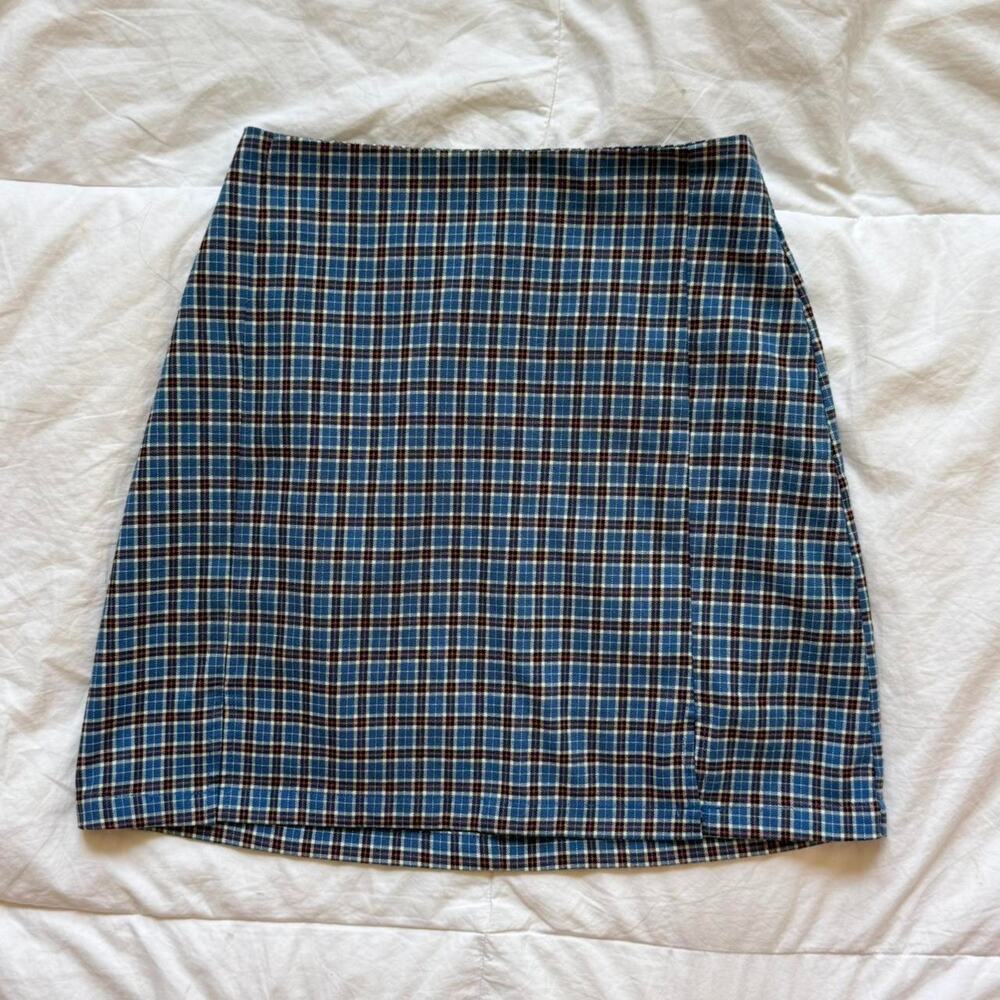 Brandy melville blue plaid cara  mini skirt‎ size XS academia preppy